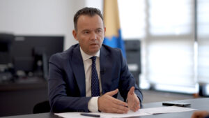 Minister of Agriculture Faton Peci in an interview for Kallxo.com on May 16, 2025. Photo: BIRN