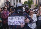 People protest outside an Immigration and Customs Enforcement (ICE) office in New York, US, 10 June 2025. Photo: EPA-EFE/SARAH YENESEL