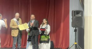British journalist, Vaughan Smith (L), receiving the 'Honorary Citizen' award in Skenderaj, June 18, 2025. Photo: BIRN