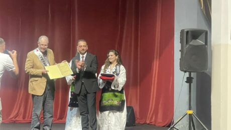 British journalist, Vaughan Smith (L), receiving the 'Honorary Citizen' award in Skenderaj, June 18, 2025. Photo: BIRN