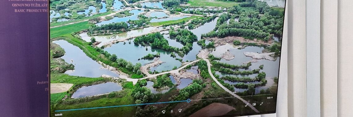 View of the environmental damage from illegal gravel extraction in the Prizren region. Photo: Footage taken from the presentation by the Prizren Prosecution Office, June 4, 2025.