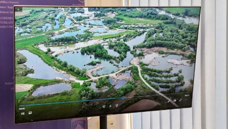 View of the environmental damage from illegal gravel extraction in the Prizren region. Photo: Footage taken from the presentation by the Prizren Prosecution Office, June 4, 2025.