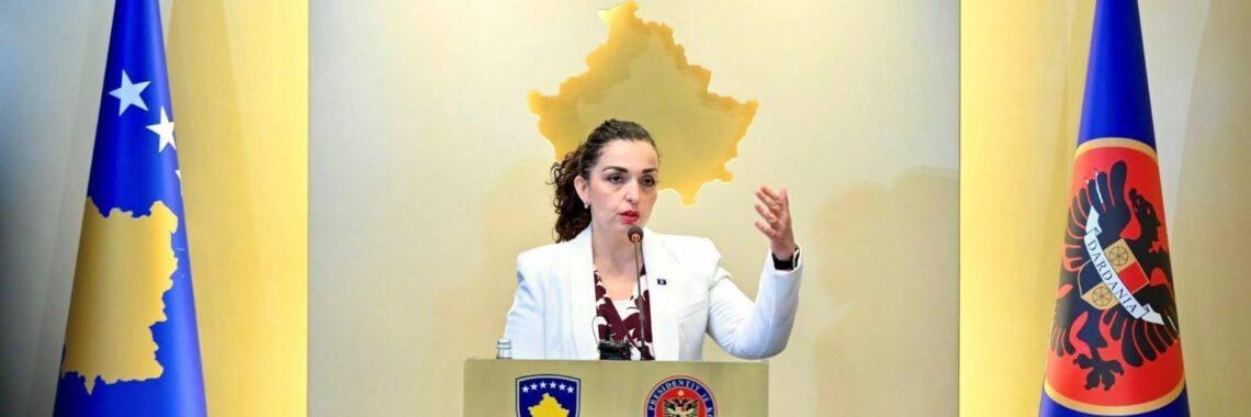 President of Kosovo Vjosa Osmani at the press conference on July 22, 2025. Photo Courtesy of the Presidency of Kosovo