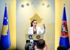 President of Kosovo Vjosa Osmani at the press conference on July 22, 2025. Photo Courtesy of the Presidency of Kosovo