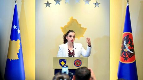 President of Kosovo Vjosa Osmani at the press conference on July 22, 2025. Photo Courtesy of the Presidency of Kosovo