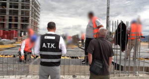 Kosovo Tax Administration officials inspect a worksite in the Prizren region in July 2025, where unregistered workers from Turkey were found during a routine check. Photo: BIRN