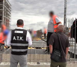 Kosovo Tax Administration officials inspect a worksite in the Prizren region in July 2025, where unregistered workers from Turkey were found during a routine check. Photo: BIRN