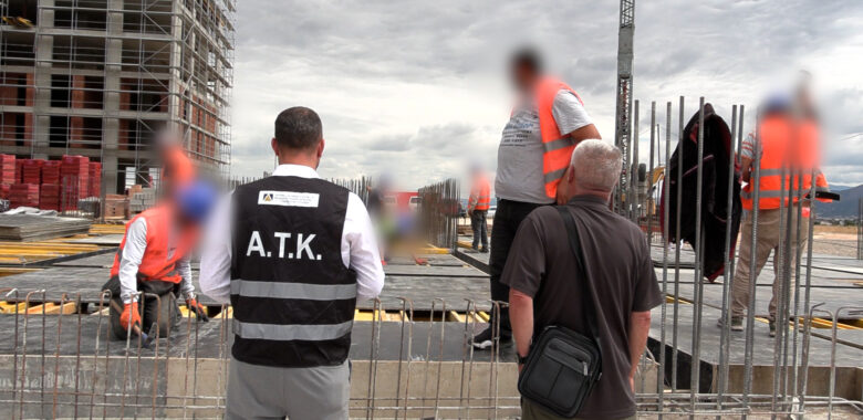 Kosovo Tax Administration officials inspect a worksite in the Prizren region in July 2025, where unregistered workers from Turkey were found during a routine check. Photo: BIRN