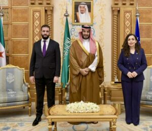 Syria's President Bashar al-Assad (L), Crown Prince of Saudi Arabia Mohammed bin Salman Al Saud (M), and Kosovo's President Vjosa Osmani (R). Photo courtesy of President Vjosa Osmani's official Facebook account.