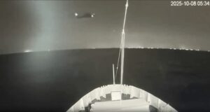 Screenshot of CCTV footage from the Conscience Ship in waters near Israel. Photo: Instagram/gazafreedomflotilla