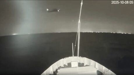 Screenshot of CCTV footage from the Conscience Ship in waters near Israel. Photo: Instagram/gazafreedomflotilla