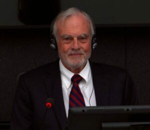 Jock Covey in court, October 1, 2025. Photo: Kosovo Specialist Chambers/Livestream.