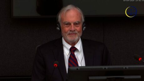 Jock Covey in court, October 1, 2025. Photo: Kosovo Specialist Chambers/Livestream.