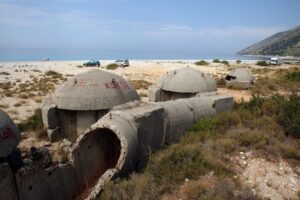 Ex communist era bunkers are seen in the beach near Dhermi, Albania, August 20, 2009. Photo: EPA/Armando Babani