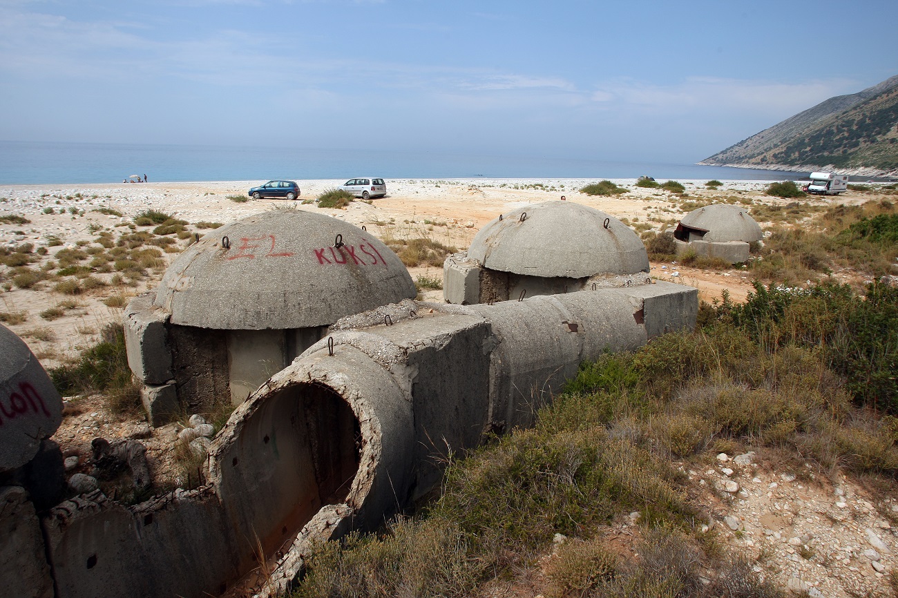 Ex communist era bunkers are seen in the beach near Dhermi, Albania, August 20, 2009. Photo: EPA/Armando Babani 