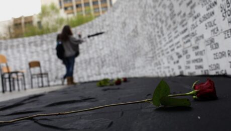Kosovo Albanian women look at the names of missing people, written on a wall in Prishtina, Kosovo, on the day of missing persons from Kosovo 1998-99 war, on April 27, 2011. Photo from the archives: EPA/Valdrin Xhemaj