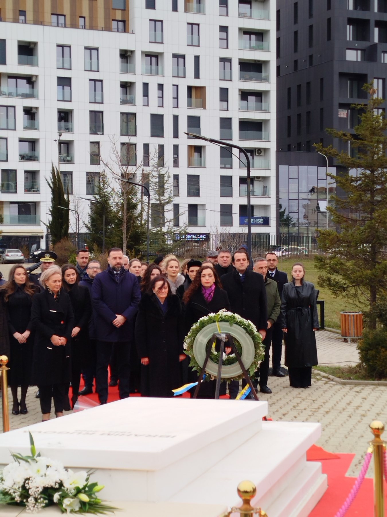Kosovo President Vjosa Osmani and the family of late Kosovo first President Ibrahim Rugova, pay homages at his grave in Prishtina for the 20th anniversary of his death. Photo: BIRN